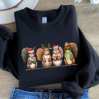 Christmas Squirrel Sweatshirt Squirrel Christmas Lights Shirt Funny Christmas Animals Sweater Squirrel Lover Gift