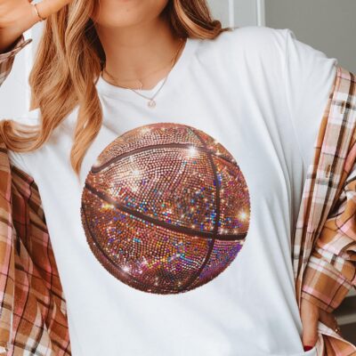 Disco Basketball Tee Faux Glitter Basketball Tshirt Game Day Basketball Sweatshirt Sports Girly T-Shirt Womens Disco Basketball Top